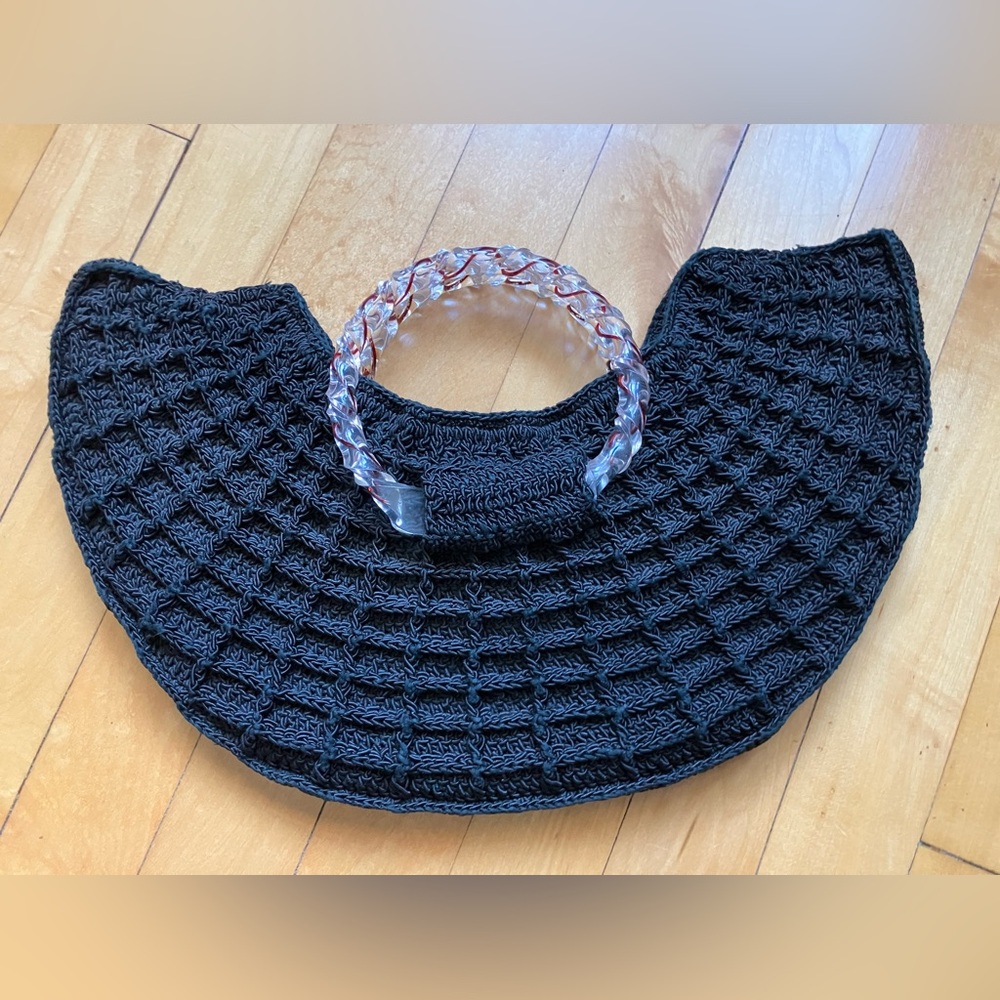 Vintage 1940s Crocheted Black Fan Purse